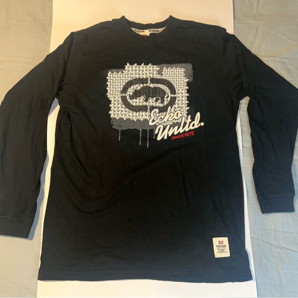 ECKO UNLTD Shirt Mens Large Black Logo Graphic Rhino Spellout Skater Grunge Y2K